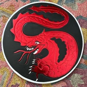 Vintage 15.75" Red and Black Dragon Fantasy Whimsy Wall Art Handcarved